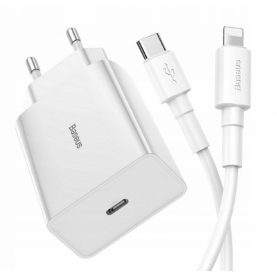 Зарядное устройство (блок и кабель) для iPhone Baseus DZ-HW Speed Mini PD Single Type-C c кабелем Type-C to Lightning (PD, 18W) White