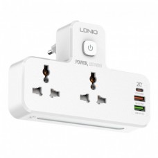 Сетевой фильтр разветвитель LDNIO SC2311 HUB 2 розетки + Type-C 20W (для iPhone) + USB 18W QC + USB 2.4A + фонарик