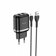 Сетевое зарядное устройство Hoco N4 (комплект с кабелем Lightning, для iPhone) 2USB, 2,4A Black