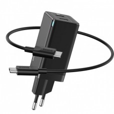 Быстрое сетевое зарядное устройство Baseus GaN2 Quick Charger 45W Type-C + Type-C (с кабелем Type-C to Type-C на 60W) Black 