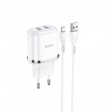 Сетевое зарядное устройство Hoco N4 (комплект с кабелем Lightning, для iPhone) 2USB, 2,4A White