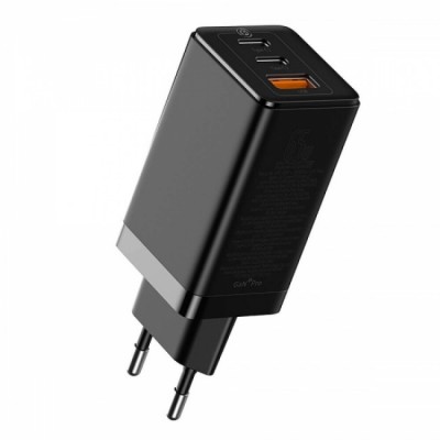 Быстрое сетевое зарядное устройство Baseus GaN2 Pro Quick Charger 65W (2 Type-C + USB-A) Black 