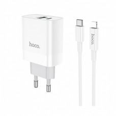 Сетевое зарядное устройство Hoco C80A Rapido PD+QC3.0 charger (с кабелем Type-C to Lightning) White