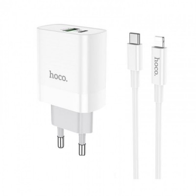 Сетевое зарядное устройство Hoco C80A Rapido PD+QC3.0 charger (с кабелем Type-C to Lightning) White