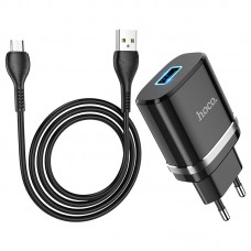 Сетевое зарядное устройство Hoco N1 (комплект с кабелем MicroUSB) 1USB, 2,4A Black