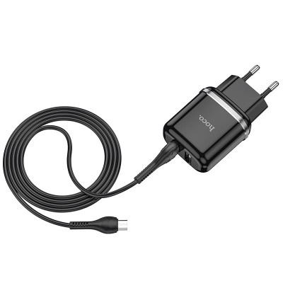 Сетевое зарядное устройство Hoco N4 (комплект с кабелем MicroUSB) 2USB, 2,4A Black