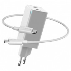 Быстрое сетевое зарядное устройство Baseus GaN2 Quick Charger 45W Type-C + Type-C (с кабелем Type-C to Type-C на 60W) White