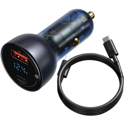 Зарядное устройство в авто с быстрой зарядкой Baseus Particular Digital Display QC+PPS Dual Quick Charger 65W (с кабелем Type-C) Dark Gray