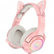 Наушники игровые Onikuma K9 Gaming Cat с микрофоном и Led подсветкой Pink