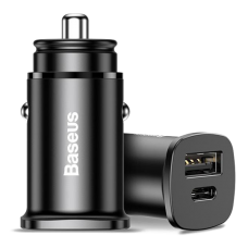 Автомобильное зарядное устройство Baseus Square metal A+C 30W PPS QC4.0+ (USB+Type-C, 5A) Black