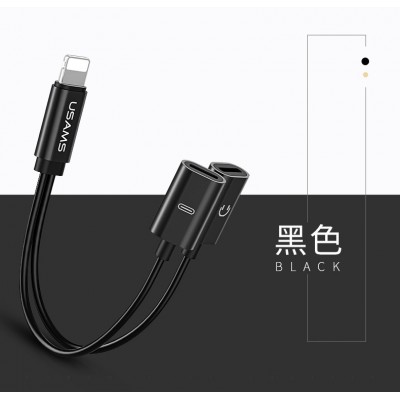 Переходник Usams US-SJ160 Adapter Cable Dual lightning 2 in 1 Black