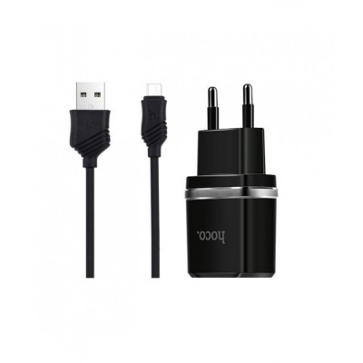 Сетевое зарядное устройство HOCO C12 2USB 2.4A + Кабель Micro Usb Black