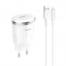 Сетевое зарядное устройство Hoco C37A Thunder c кабелем Lightning (1USB, 2.4A) White