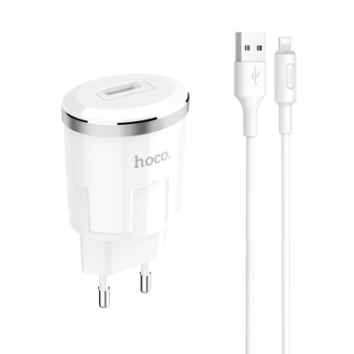 Сетевое зарядное устройство Hoco C37A Thunder c кабелем Lightning (1USB, 2.4A) White