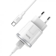 Сетевое зарядное устройство Hoco C37A Thunder c кабелем Type-C (1USB, 2.4A) White