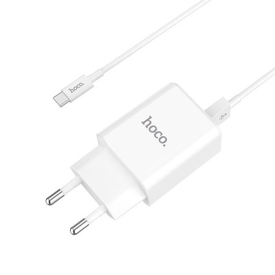 Сетевое зарядное устройство Hoco C62A Victoria c кабелем Type-C (2USB, 2.1A) White