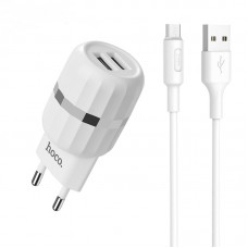 СЗУ Hoco C41A Wisdom with MicroUSB (EU) (2USB, 2.4A) White