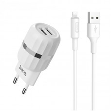СЗУ Hoco C41A Wisdom with Lightning (EU) (2USB, 2.4A) White