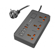 Удлинитель сетевой Hoco DC15 2500W 2 метра 3 EU розетки + 4USB + Type-C QC3.0 3A/30W Black