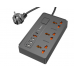 Удлинитель сетевой Hoco DC15 2500W 2 метра 3 EU розетки + 4USB + Type-C QC3.0 3A/30W Black