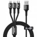 Кабель с оплеткой 3в1 (MicroUSB, Type-C, Lightning) Baseus halo data 3-in-1 cable USB 3.5A 1.2m Black