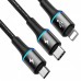 Кабель с оплеткой 3в1 (MicroUSB, Type-C, Lightning) Baseus halo data 3-in-1 cable USB 3.5A 1.2m Black