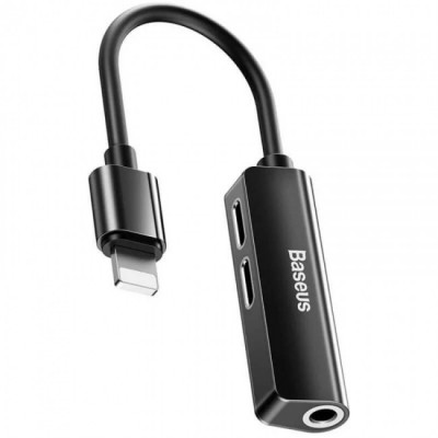 Переходник Baseus L52 Lightning to Dual Lightning+3.5mm digital audio converter Black