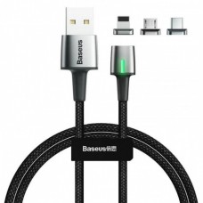 Магнитный кабель с оплеткой 3в1 (MicroUSB, Type-C, Lightning) Baseus Zinc Magnetic Kit 1m Black