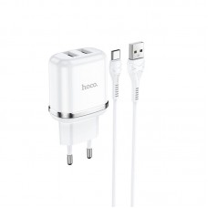 Сетевое зарядное устройство Hoco N4 (комплект с кабелем Type-C) 2USB, 2,4A White