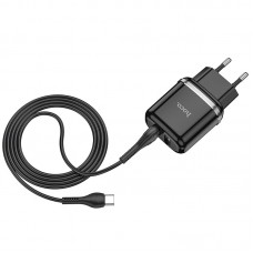 Сетевое зарядное устройство Hoco N4 (комплект с кабелем Type-C) 2USB, 2,4A Black