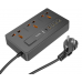 Удлинитель сетевой Hoco DC15 2500W 2 метра 3 EU розетки + 4USB + Type-C QC3.0 3A/30W Black