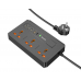 Удлинитель сетевой Hoco DC15 2500W 2 метра 3 EU розетки + 4USB + Type-C QC3.0 3A/30W Black