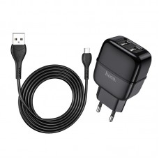 Сетевое зарядное устройство Hoco C77A (2USB) с кабелем MicroUSB Black