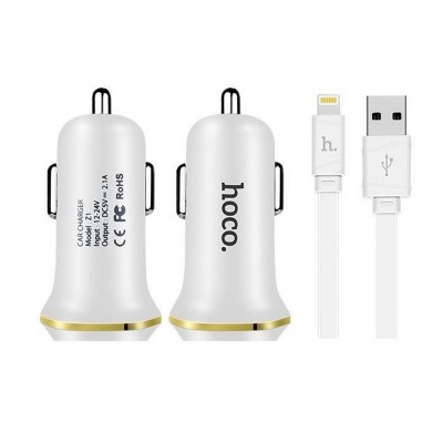 Автомобильное зарядное устройство Hoco Z1 c Lightning USB 2USB 2.1А White