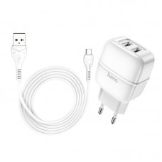 Сетевое зарядное устройство Hoco C77A (2USB) с кабелем MicroUSB White