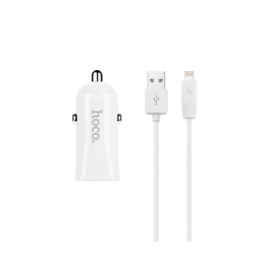 Автомобильное зарядное устройство Hoco Z12 + Lightning USB Cable (2USB 2.4A) White