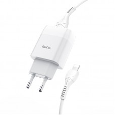 Сетевое зарядное устройство Hoco C73A Glorious (2USB) с кабелем Lightning White