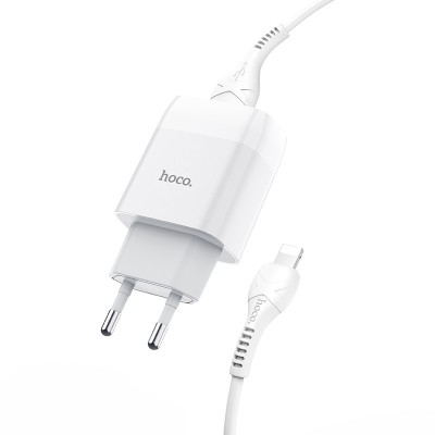 Сетевое зарядное устройство Hoco C73A Glorious (2USB) с кабелем Lightning White
