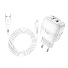 Сетевое зарядное устройство Hoco C77A (2USB) с кабелем Lightning White