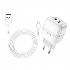 Сетевое зарядное устройство Hoco C77A (2USB) с кабелем Type-C White