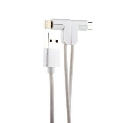Кабель 2in1 Hoco X12 One Pull Two L Shape Magnetic Absorption  Lightning+Micro White