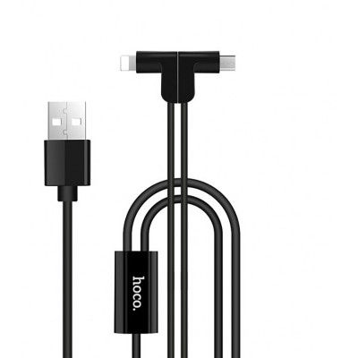 Кабель 2in1 Hoco X12 One Pull Two L Shape Magnetic Absorption  Lightning+Micro Black
