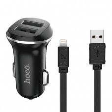 Автомобильное зарядное устройство Hoco Z1 c Lightning USB 2USB 2.1А Black