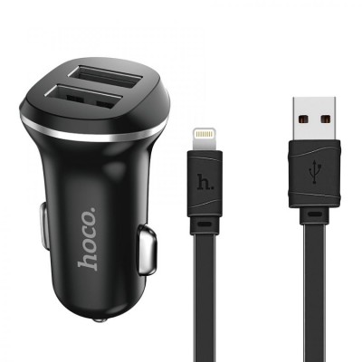 Автомобильное зарядное устройство Hoco Z1 c Lightning USB 2USB 2.1А Black