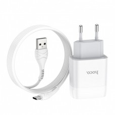 Сетевое зарядное устройство Hoco C73A Glorious (2USB) с кабелем Type-C White
