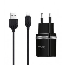 Сетевое зарядное устройство HOCO C12 2USB 2.4A + Кабель Lightning Black