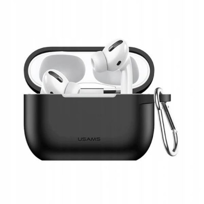 Чехол для Apple Airpods Pro с карабином Usams US-BH568 Silicone Protective Cover Black