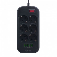 Сетевой удлинитель Ldnio SE6403 (2500W, 10A, длина шнура: 2.0m, 6 port 4USB, 3.4A) Black