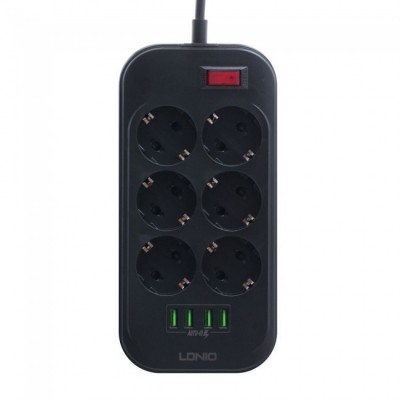 Сетевой удлинитель Ldnio SE6403 (2500W, 10A, длина шнура: 2.0m, 6 port 4USB, 3.4A) Black