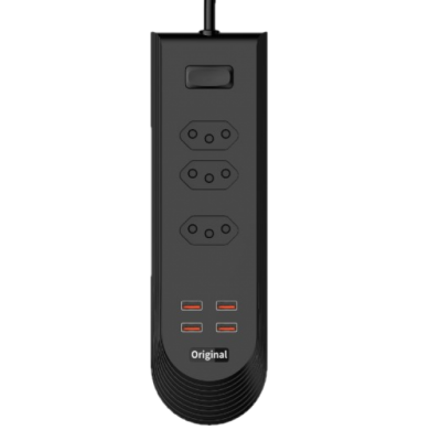 Сетевой удлинитель Bokali BKL-08 2M (3 розетки, 4 USB, 3,4A) Black